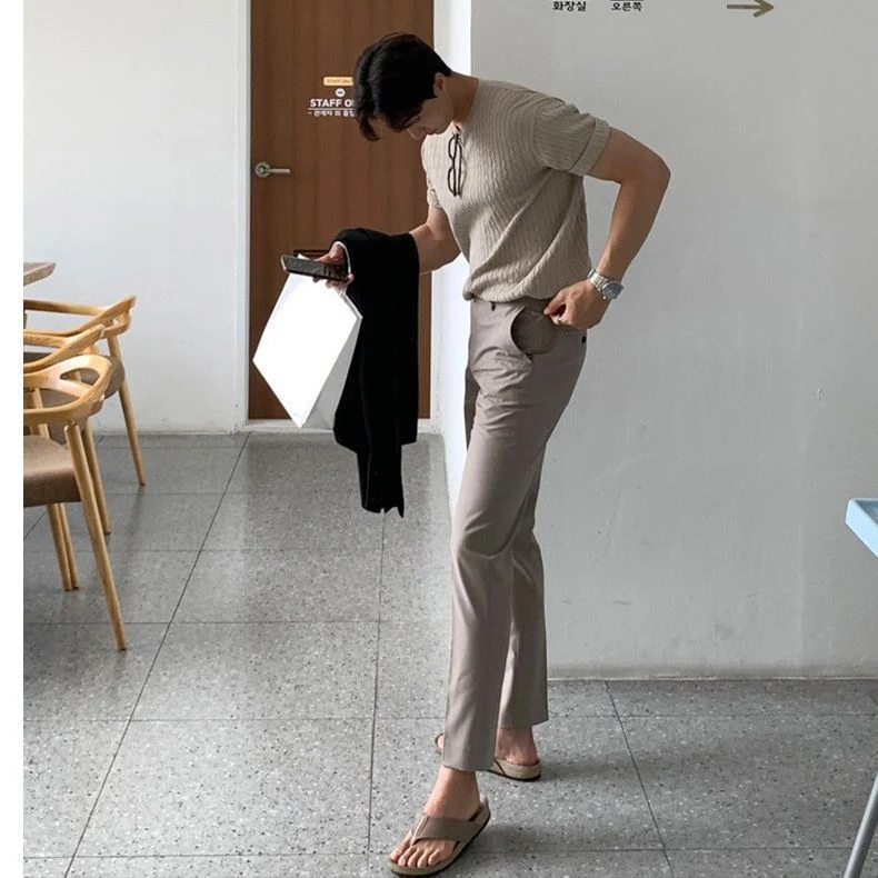 Men's Casual Pure Color All-matching Knitted T-shirt. A comfortable, versatile essential for everyday wear, providing a — photo 3