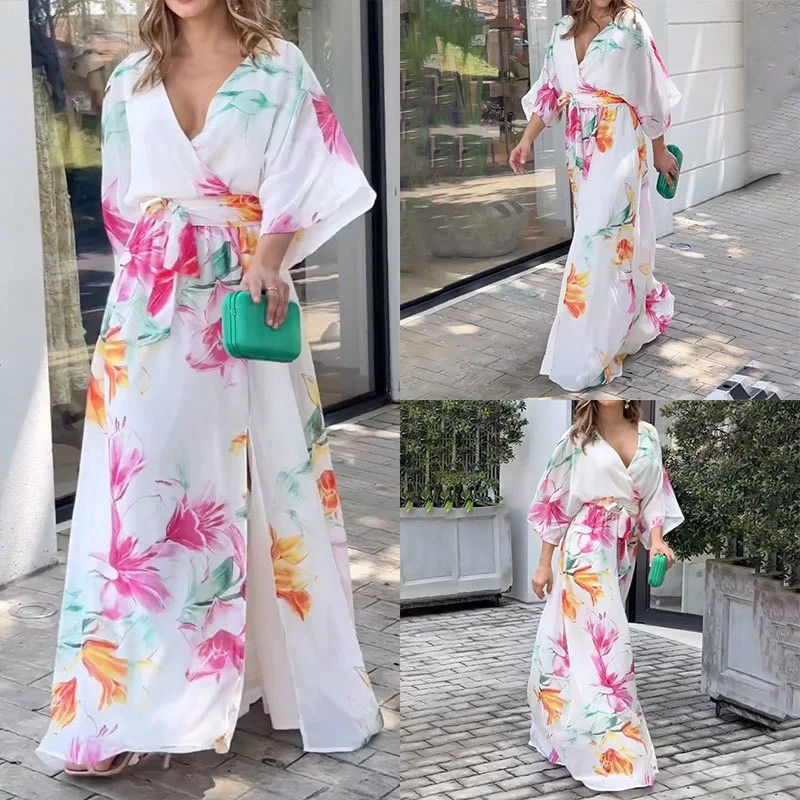 Batwing Sleeve Lace Printing Loose Dress Women — photo 12