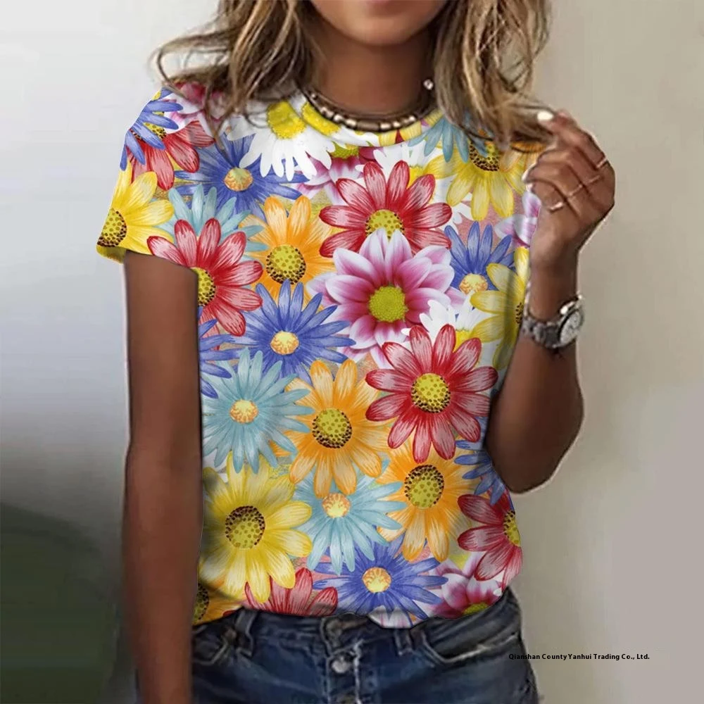 Women's casual floral style printing summer t-shirt. Comfortable and stylish for warm weather, perfect for everyday wear — photo 6