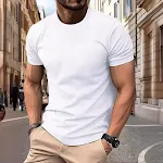 Camiseta masculina de manga curta de seda de gelo com gola redonda, verão, cor sólida, malha respirável, alta qualidade e conforto. — foto 1