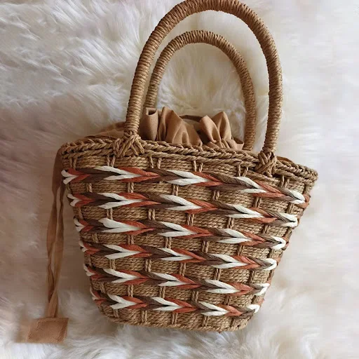 Title 1, Bolsa de mão tecida com fio de papel estilo jap...