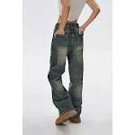 Calças jeans femininas cintura alta perna larga emagrecedoras versáteis com drapeado retrô e nostálgico estilo reto. — foto 8