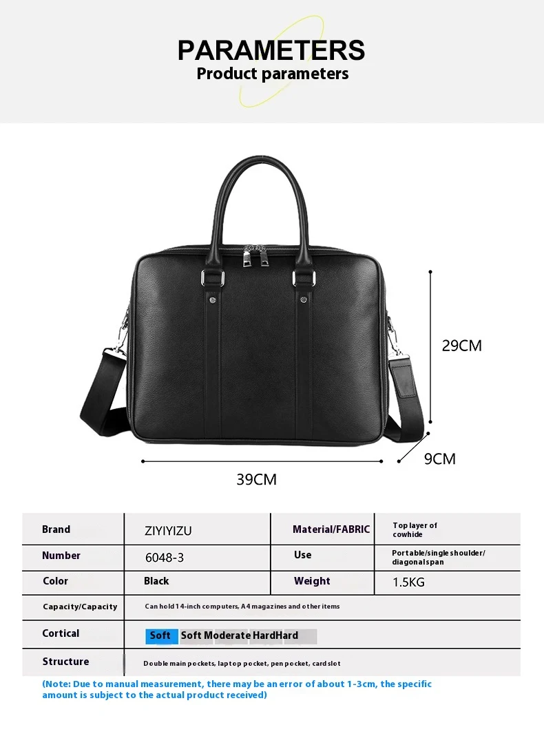 Title 14, Mens Real Leather Handbag Double Zipper Cattle...