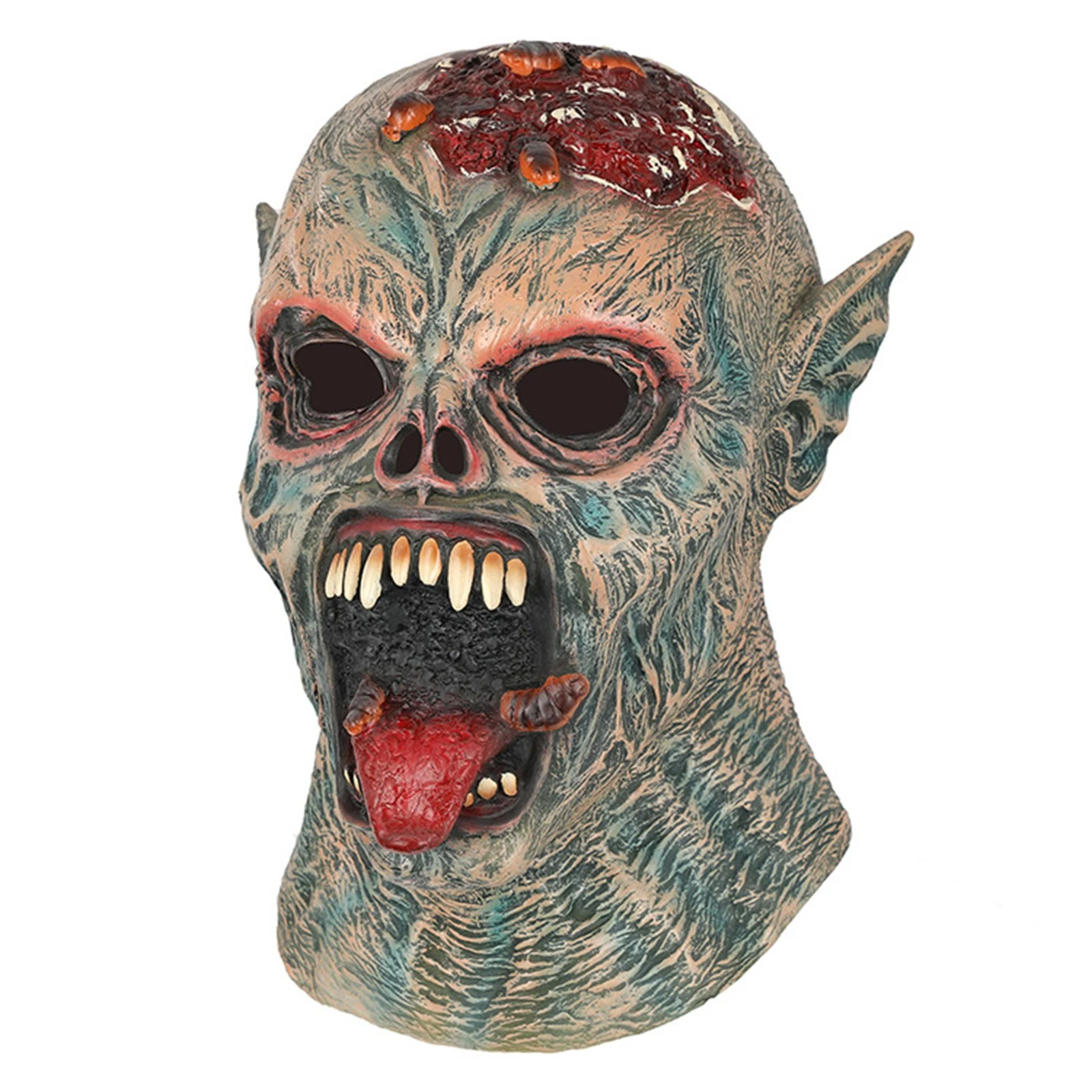 Máscara de látex de Halloween de terror bioquímico, cabeça de zumbi carniçal para adultos, ideal para fantasias assustadoras e realistas. — foto 4