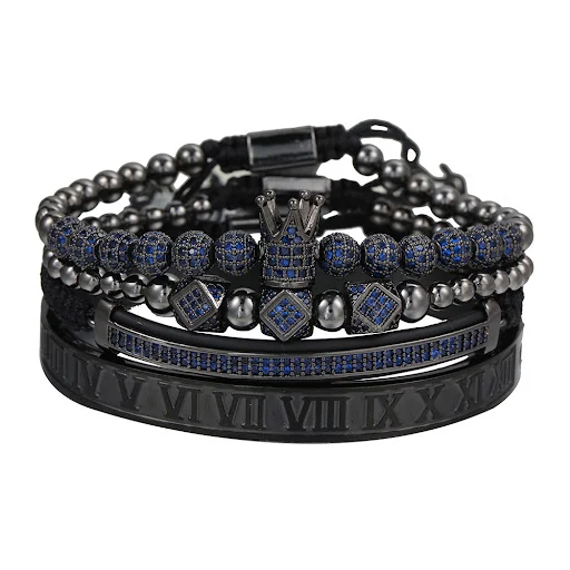 Title 5, Pulseira masculina com coroa de bolas de diaman...