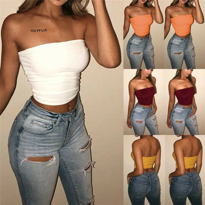 Nieuwe dames sexy off-shoulder strapless casual tanktop. Perfect voor een comfortabele en stijlvolle casual look. Ideaal voor warme dagen. — foto 7