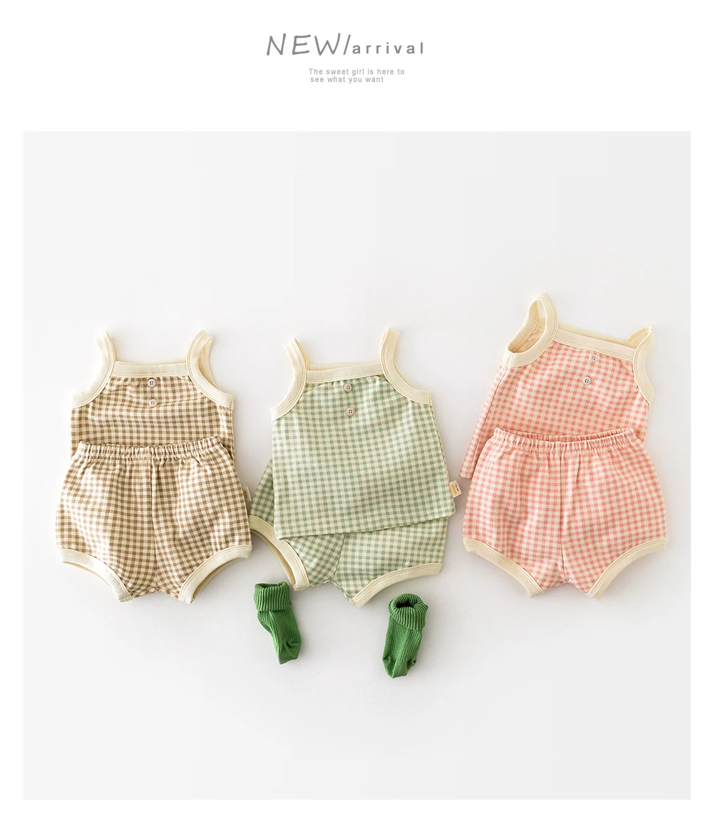 Pijama de verão para bebês estilo coreano, com suspensórios finos e shorts, ideal para uso em casa, leve e confortável para meninos e meninas. — foto 17