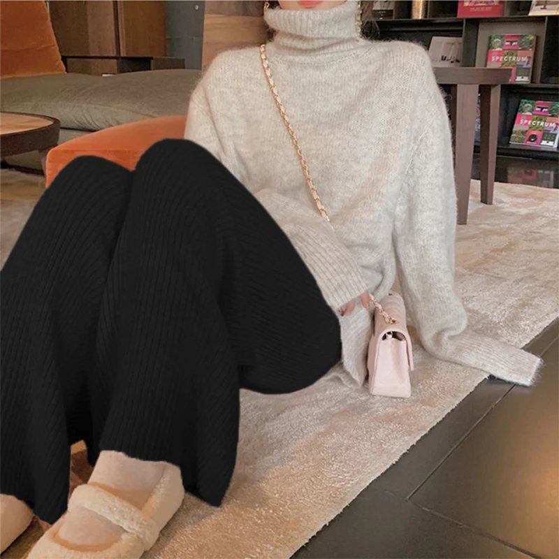Title 3, Knit Wide Leg Pants Women Autumn and Winter Kor...