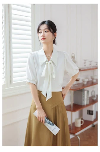 Title 13, Smoke Blue Short-sleeved Chiffon Shirt Korean S...