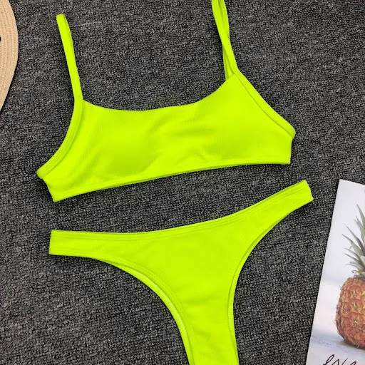 Title 10, Kadın Bölünmüş Bikini Floresan Saf Renk Stili v...