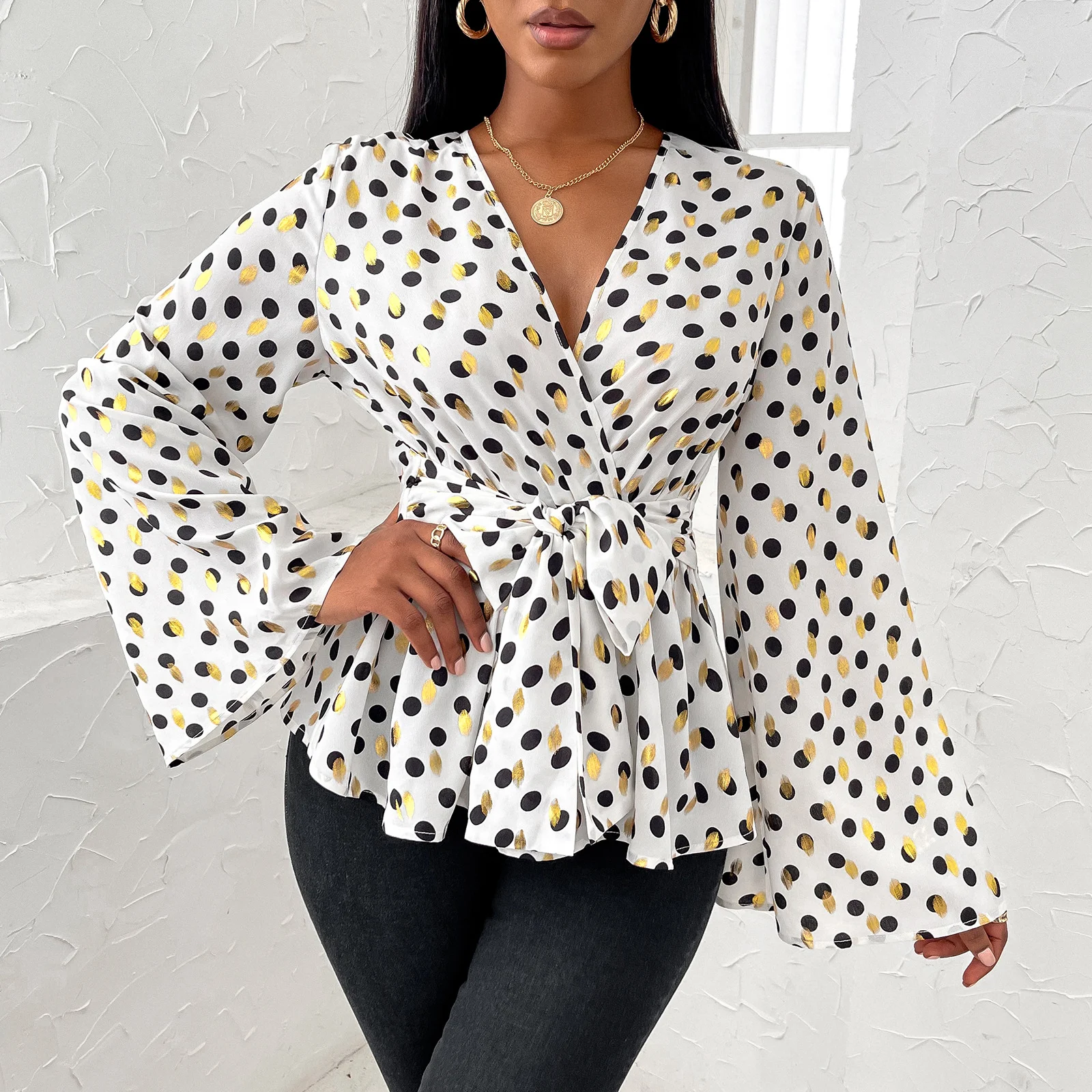 Title 3, New Slim Top Womens Pullover Print Chiffon V-N...