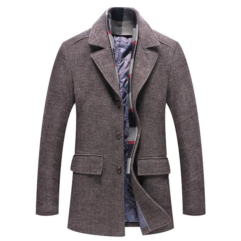 Men's Fall Winter Woolen Coat with Polo Collar and Cotton Scarf. Stylish and warm outerwear, perfect for cold weather, c — photo 6