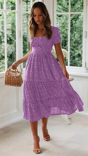 Title 8, Square Collar Short Sleeve Dress Summer Puff Fl...