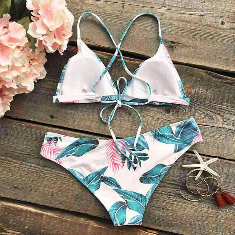 Ladies Leaf Print Lace Split Bikini Swimsuit, offering a stylish and comfortable beach or poolside look, perfect for sum — photo 2