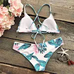 Ladies Leaf Print Lace Split Bikini Swimsuit, offering a stylish and comfortable beach or poolside look, perfect for sum — photo 2