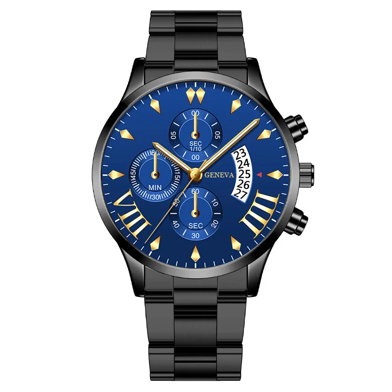 Title 4, Mens quartz watch with steel band and calendar...