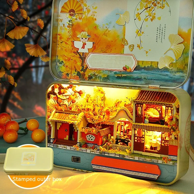 Casa de Bonecas DIY com Caixa de Ferro e Luz, modelo artesanal. Construa e personalize seu próprio brinquedo e divirta-se. — foto 12