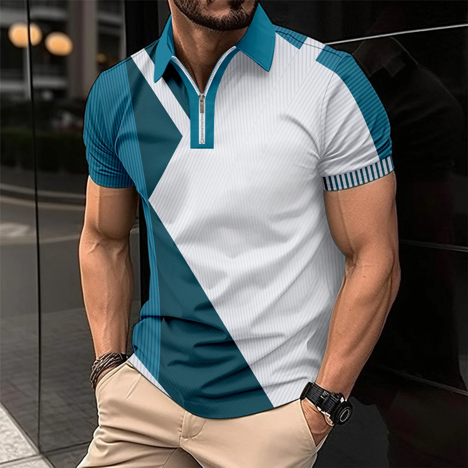 Camisa Polo Curta Slim Color Masculina Estampada — foto 4