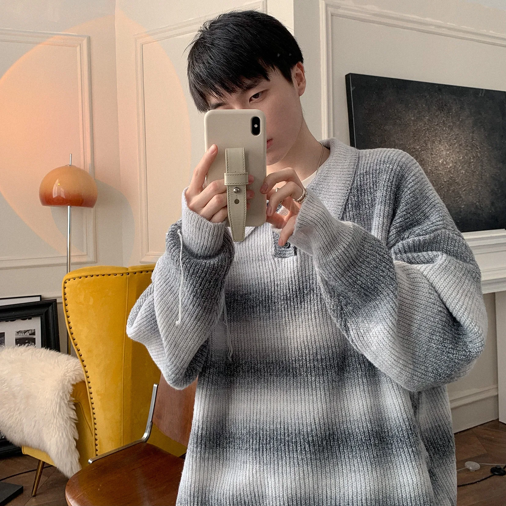 Salt Color Striped Turtleneck Sweater For Men, a comfortable and stylish choice. Perfect for layering during winter for — photo 6