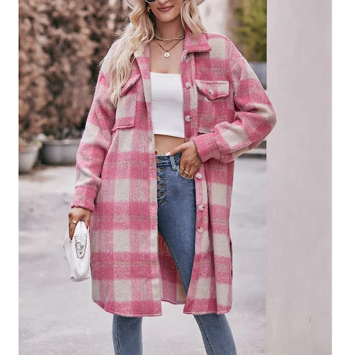 Title 3, Long-Cut Mohair Plaid Coat A warm and stylish c...