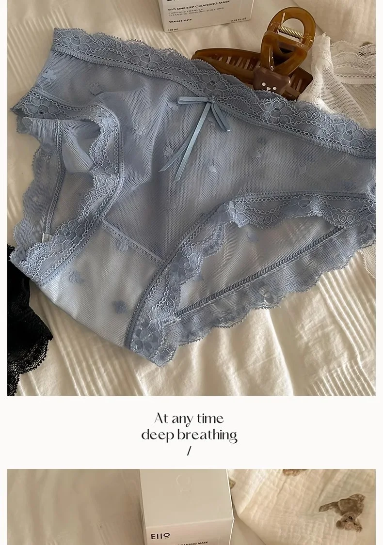 Title 1, Womens lace mesh bow transparent underwear, mi...