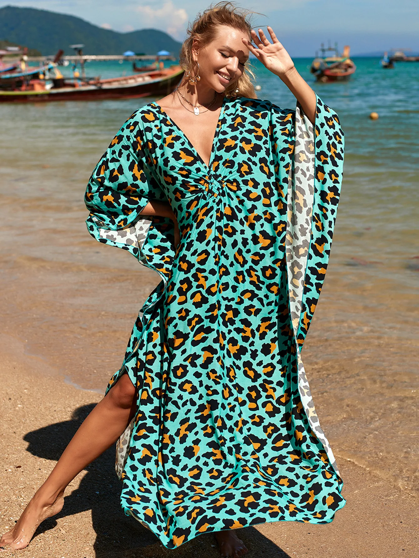 Title 7, Seaside Vacation Sun Protection Long Dress Biki...