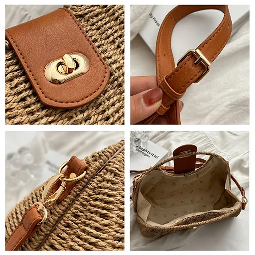 Title 4, Womens Fashion Straw Clash Color Handbag. Styl...