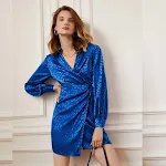 Elegante luipaardprint pak met kraag, lange mouwen, middentaille en veterrok — foto 3