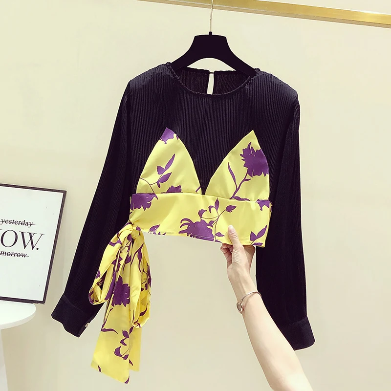 Title 8, Cropped Tie-Up Bow Pleated Top French
