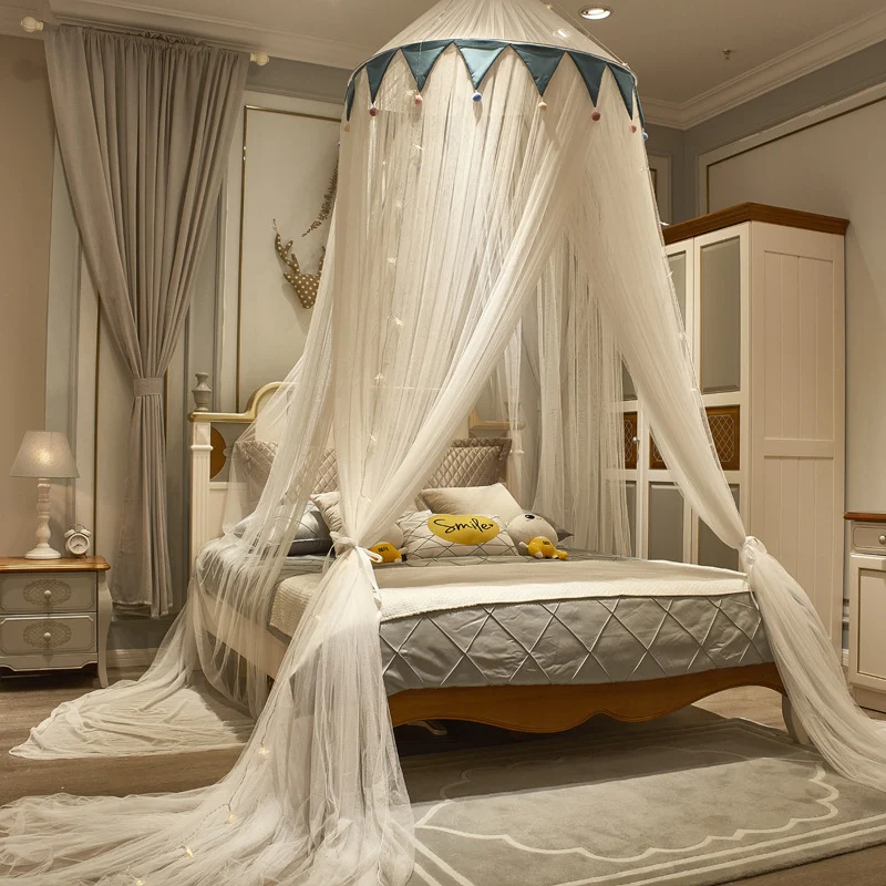 Mosquiteiro de teto triangular com cúpula e bolas de pelo, fixação por sucção, cortina de cama, proteção contra mosquitos. — foto 2