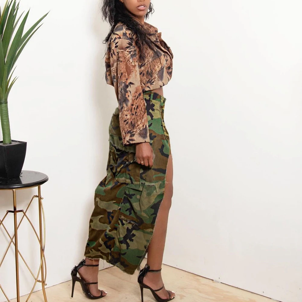 Title 5, Womens Fashion Camouflage Slit Long Skirt Styl...
