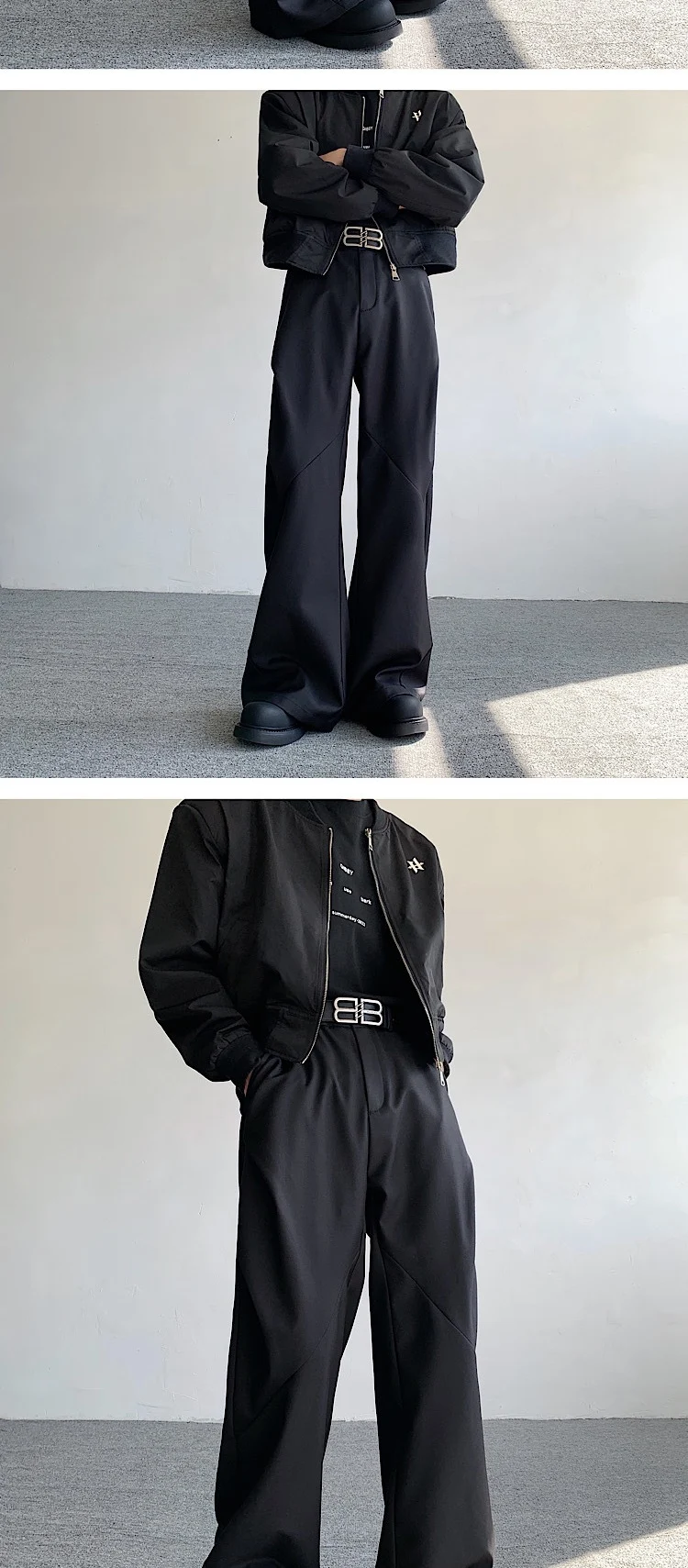 Title 5, Elegantes Pantalones Anchos Negros para Hombre ...