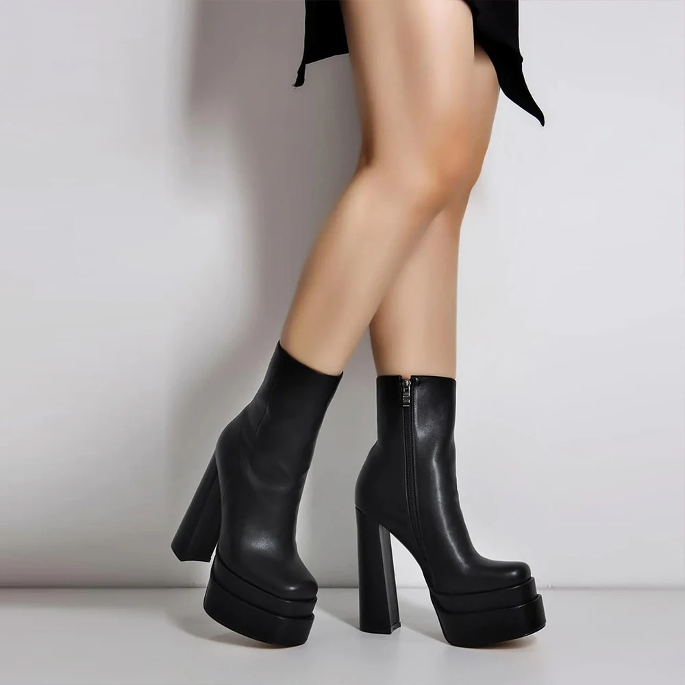 Botines de mujer con plataforma de doble capa, punta cuadrada y tobillo. Eleva tu estilo con comodidad y diseño moderno. — foto 4
