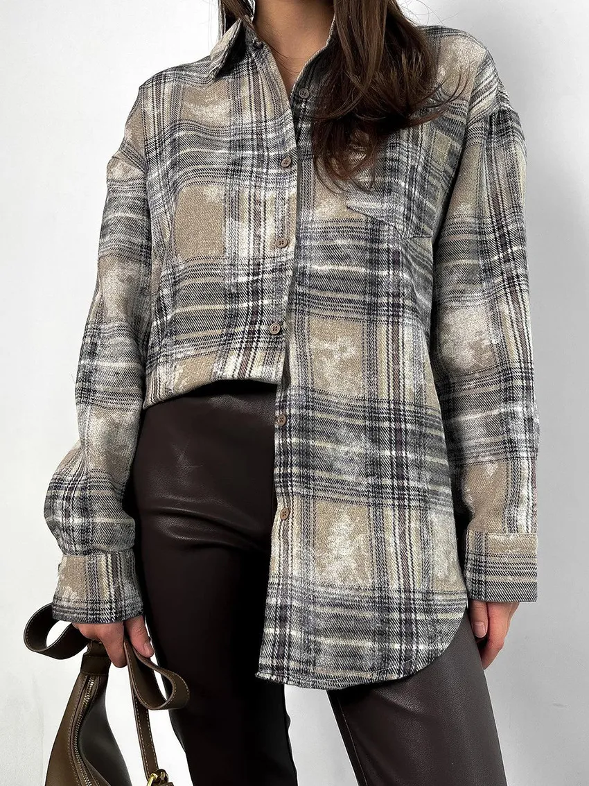 Title 2, Retro Loose Brushed Plaid Shirt