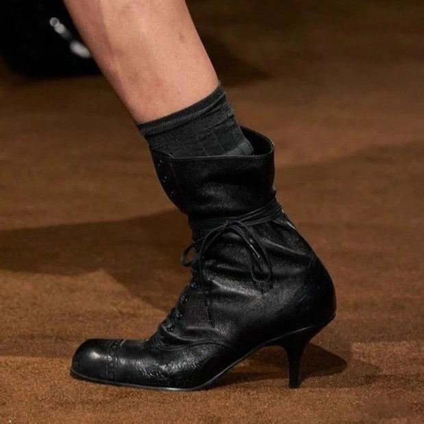 Women's Lace-up Low-cut Side Zipper Western Denim-style Short Boots for a stylish, comfortable, and versatile everyday l — photo 3