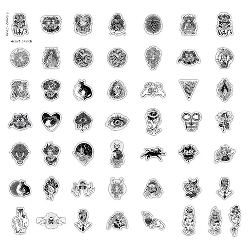 Title 5, 50 Black and White Gothic Style Stickers Waterp...
