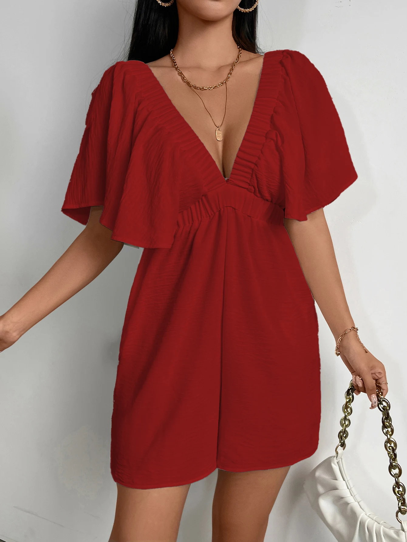 Title 20, Womens V-neck short sleeve simple pure color s...