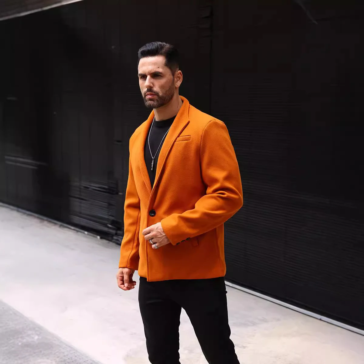 Wool British Polo Collar Solid Color Casual Trench Coat. A stylish and comfortable overcoat, perfect for everyday wear, — photo 4