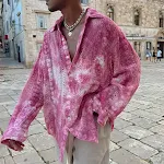 Men's Fashion Casual Draping Hollow Lace Shirt Top Breathable Lightweight Stylish Perfect for Summer Relaxed Fit Comfort — photo 1