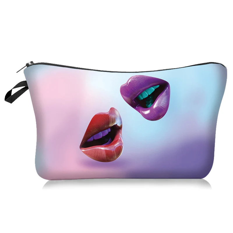 Sexy lippen roze bloemenprint European en Amerikaanse mode cosmetische tas in de hand, damesopslag en wassen — foto 3