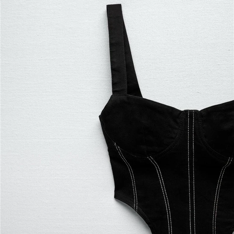 Title 5, Womens Denim Bodysuit Black Top