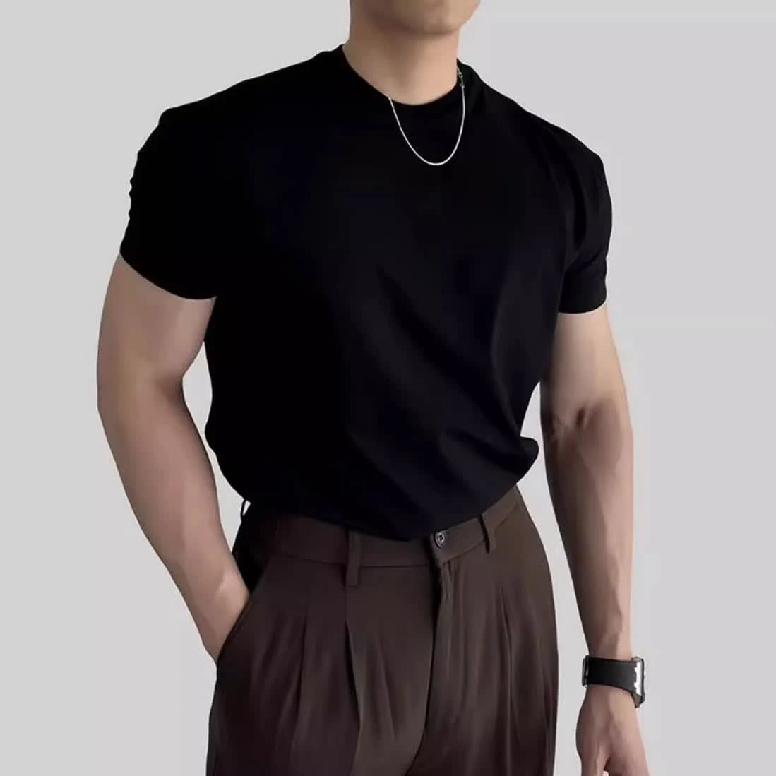 Men's Sports Fitness Closed Short-sleeved T-shirt Workout Apparel Comfortable and Breathable Athletic Fit Performance En — photo 1