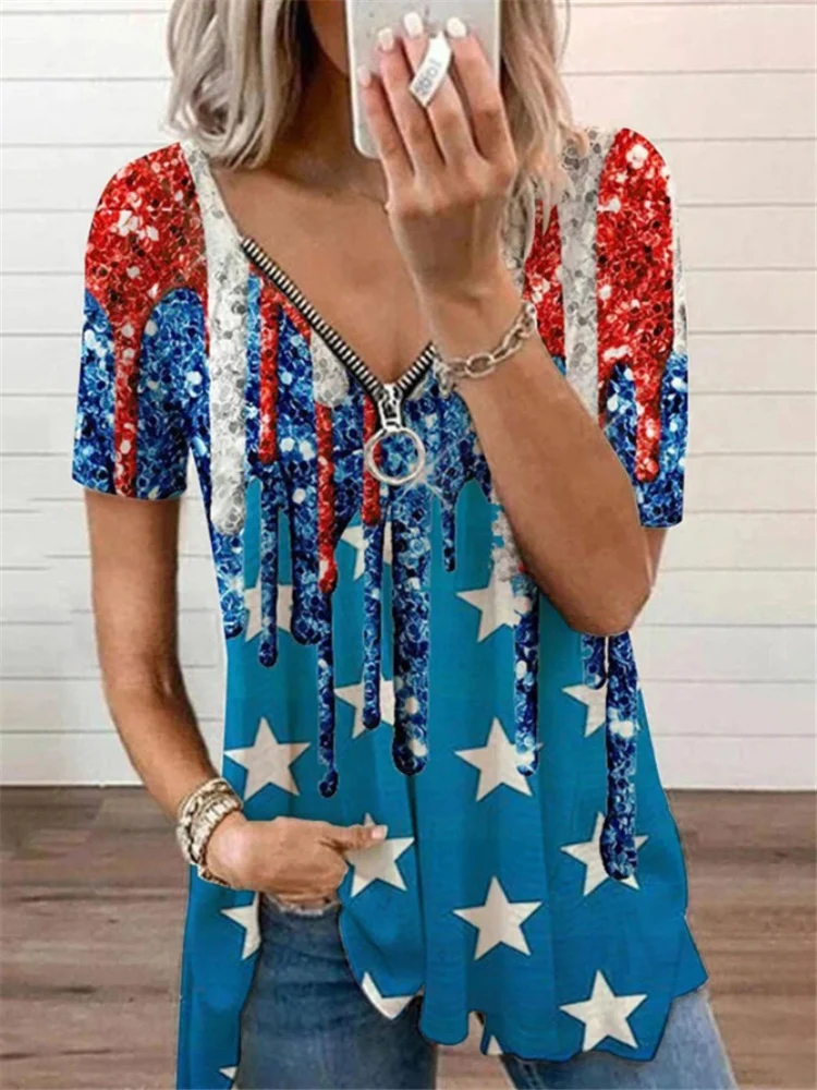 Title 4, European And American Womens New Printed V-nec...