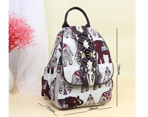 Title 1, Mochila feminina retrô de algodão e linho com e...