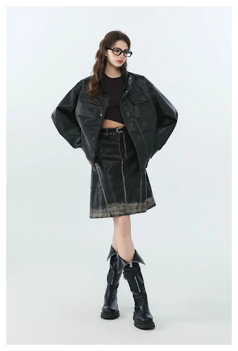 Title 7, Jaqueta de couro solta American Retro Biker, es...