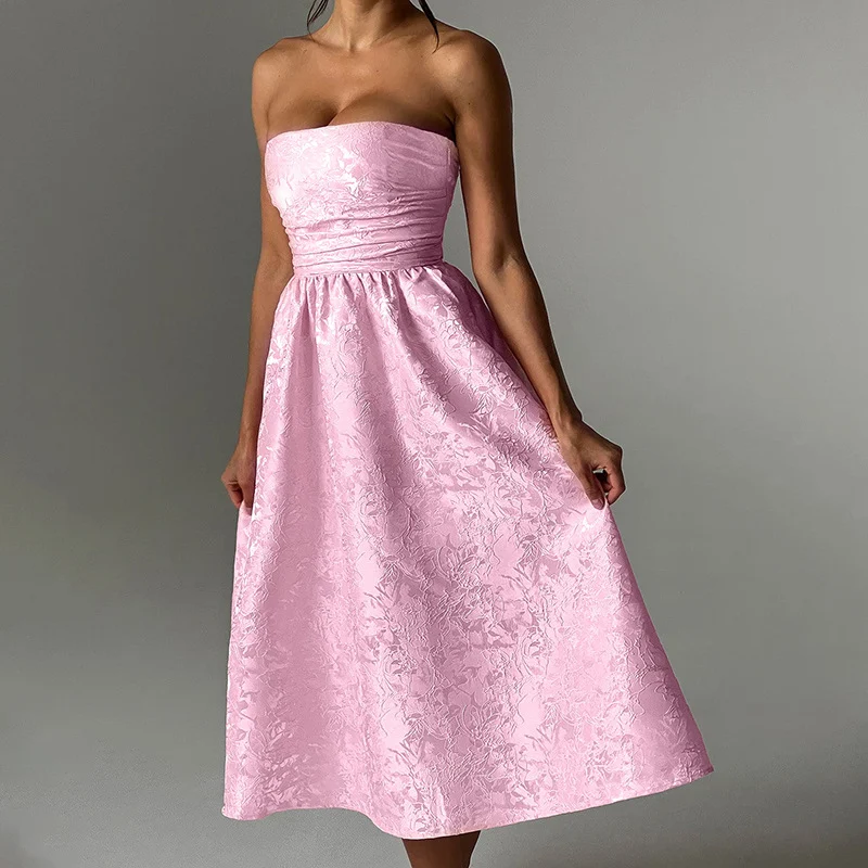 Women's Slim-fit Jacquard Satin Tube Top Dress. Effortless elegance, a flattering silhouette, perfect for special occasi — photo 9