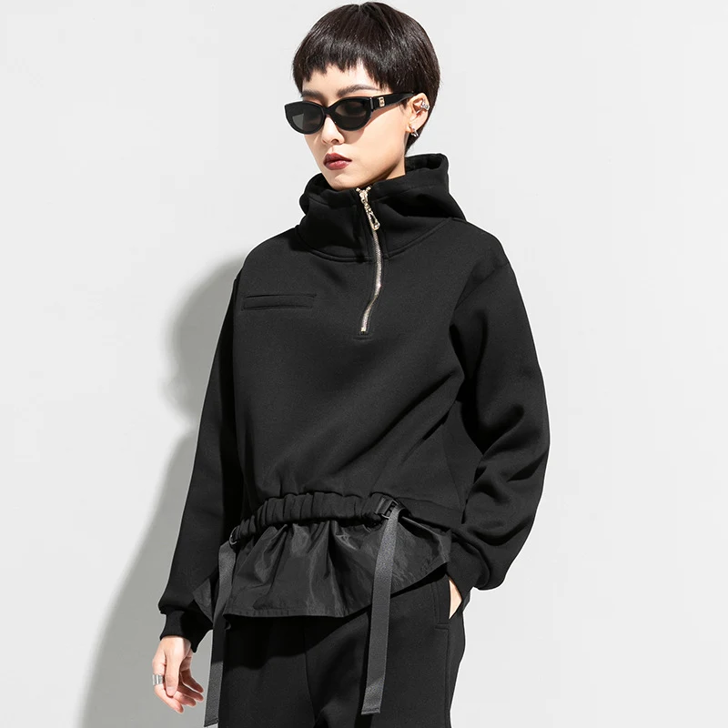 Fleece-lined thick loose plus size fake two pieces top long sleeve coat providing warmth and comfort for colder weather. — photo 3