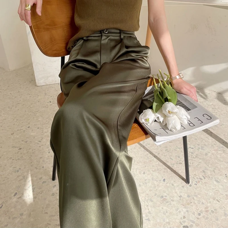 Women's Casual Solid Color High Waist Draped Wide Leg Pants. Comfortable and stylish everyday wear for a flattering silh — photo 5