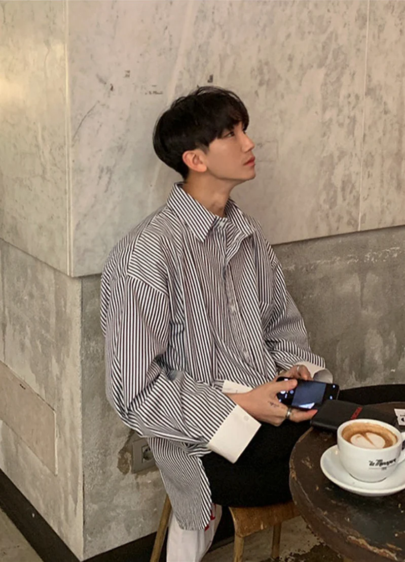 Title 3, Versatile student cool striped casual shirt per...