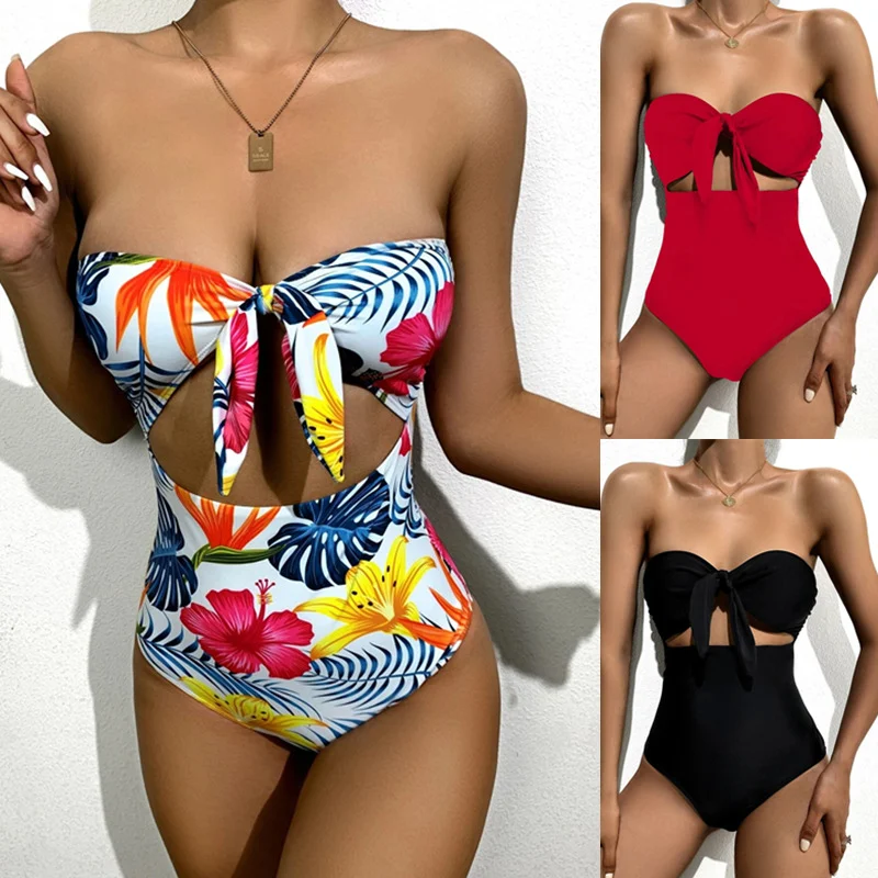 Title 3, Womens New One Piece Swimwear Bandeau Strap Pe...